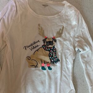 Old Navy Kids Long Sleeve Tee - White with Pug Design